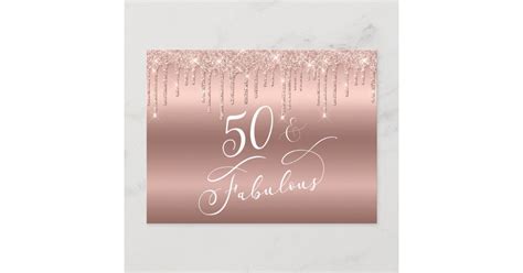 50 And Fabulous Rose Gold Glitter Birthday Party Invitation Postcard