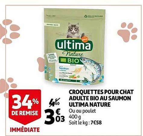 Promo Croquettes Pour Chat Adulte Bio Au Saumon Ultima Nature Chez Auchan