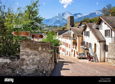 Sion, Switzerland - August, 25, 2016: Street in the old town of Sion ...