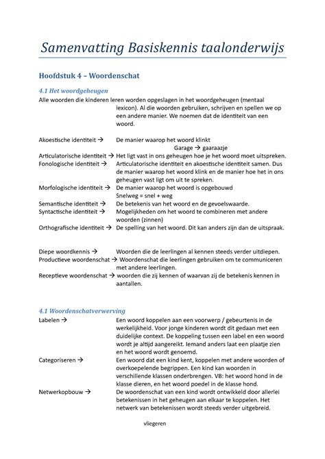 Nederlands Samenvatting Basiskennis H Samenvatting Basiskennis