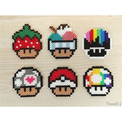 Mario Mushrooms Perler Beads By Hannah Hama Beads Ideas Fuse Bead