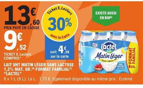 Promo Lait Uht Matin L Ger Sans Lactose Mat Gr Format Familial