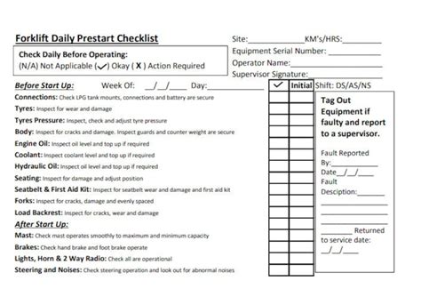 Printable Editable Forklift Operator Daily Checklist Etsy Australia