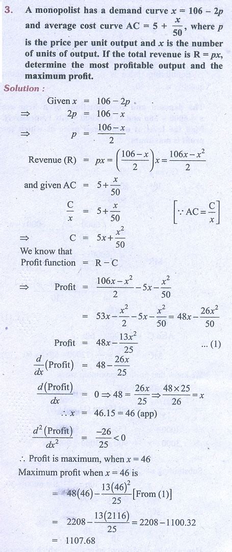 Exercise Problems On Profit Maximization And Minimization Of Cost