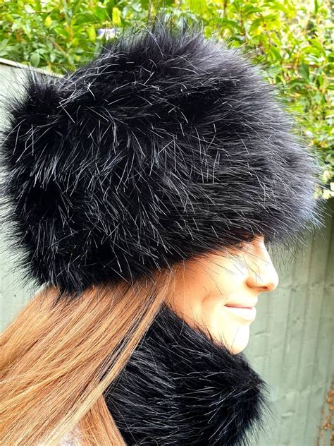 Lovely Long Black Luxury Faux Fur Hat with Polar Fleece Lining-Fur Hat-Fake Fur Hat-Winter Hat ...