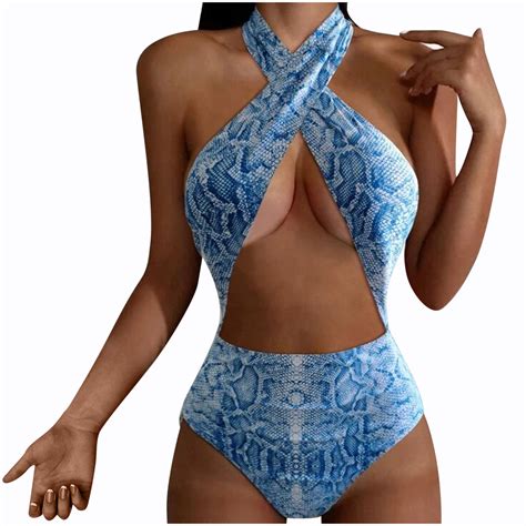 Snakeskin Swimwear For Women Halter One Piece Swimsuit Criss Cross