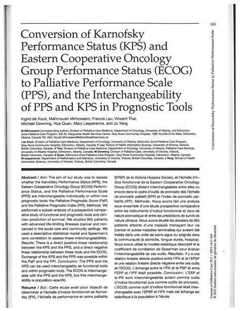 Pdf Conversion Of Karnofsky Performance Status Kps And Eastern