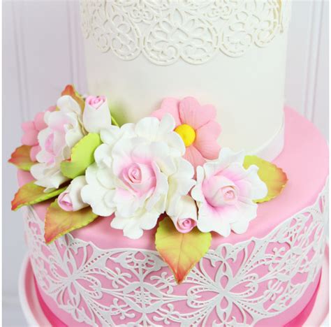 Global Sugar Art Ruffled Roses And Blossoms Sugar Cake Flowers Set Pink 9 Count With Leaves By