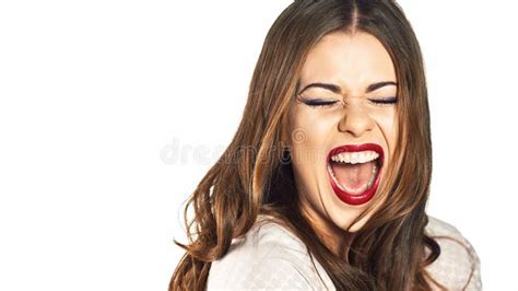 Happy Woman Emotional Portrait Stock Image Image Of Brunette Mouth