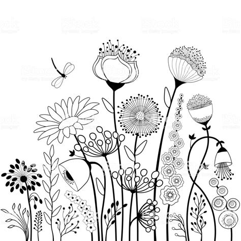 Abstract Flowers And Butterfly In Black And White Kunstzeichnungen