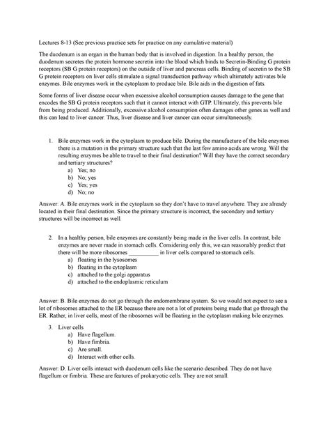 Biol Pre Test For Exam Lectures See Previous Practice