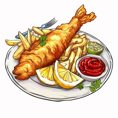 Ilustração de peixe e batatas fritas para o conceito de menu de