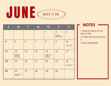 Cute June 2023 Calendar Template In Psd Illustrator Word Pages