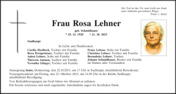 Traueranzeigen Von Rosa Lehner Mittelbayerische Trauer