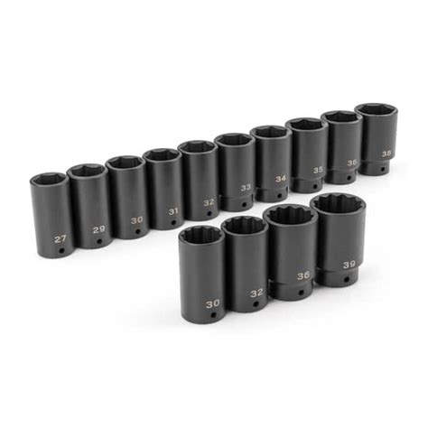 Tekton 12 In Drive Deep 6 Point And 12 Point Axle Nut Impact Socket Set 14 Piece 27 39 Mm