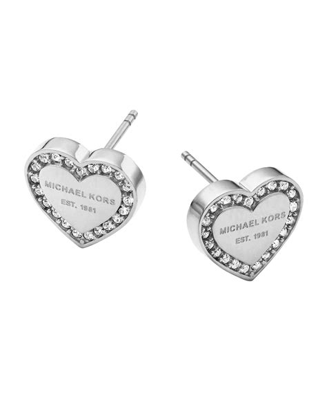 Michael Kors Silver Tone Signature Heart Stud Earrings In Metallic Lyst