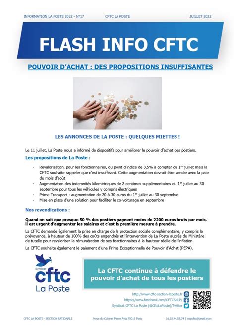 Pouvoir Dachat Des Propositions Insuffisantes Cftc La Poste