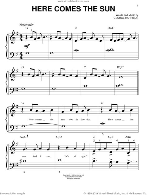 The Beatles Here Comes The Sun Sheet Music Notes, Chords Download ...