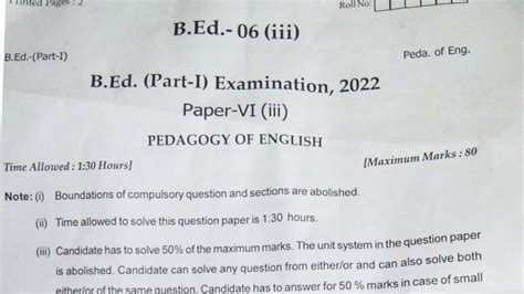 B Ed 1st Year Pedagogy Of English Exam Paper 2022 B Ed 1st Year