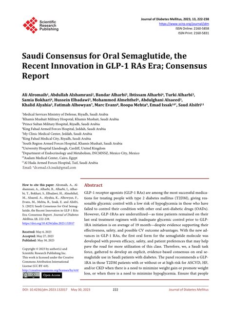 PDF Saudi Consensus For Oral Semaglutide The Recent Innovation In