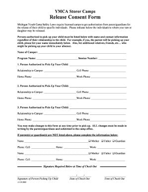 Fillable Online Ymcastorercamps Release Consent Form Ymca Storer