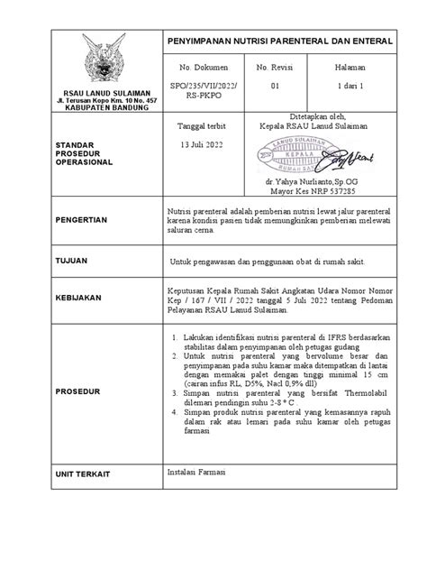 Spo Penyimpanan Nutrisi Parenteral Pdf