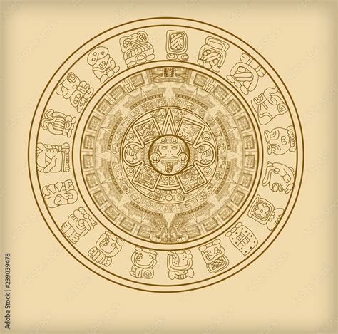 Maya calendar of Mayan or Aztec vector hieroglyph signs and symbols ...