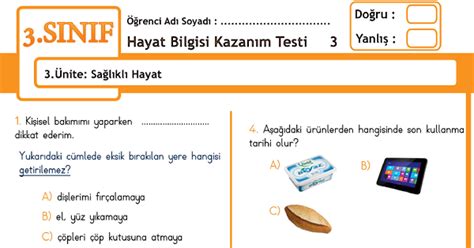 S N F Hayat Bilgisi Kazan M Testi Nite Sa L Kl Hayat Meb Ders