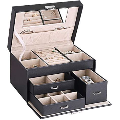 Section Jewelry Boxes Organizer With Lock Portable Storage Case For