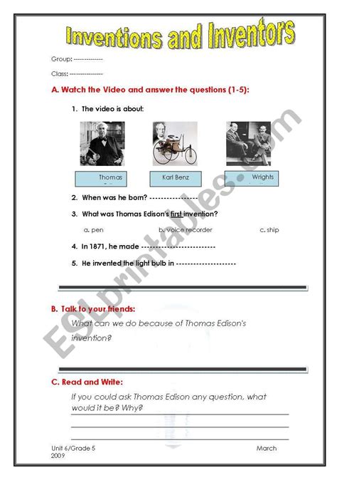 Inventions And Inventors Thomas Edison ESL Worksheet By Kholoud