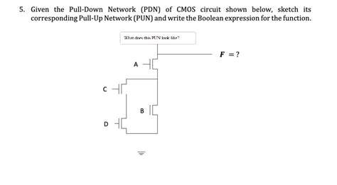 Solved 5 Given The Pull Down Network PDN Of CMOS Circuit Chegg