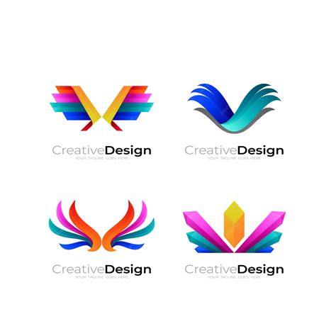 Premium Vector Set Abstract Wing Logo Template 3d Colorful