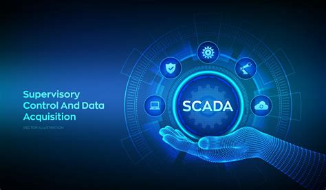 Scada System Icon In Wireframe Hand Supervisory Control And Data