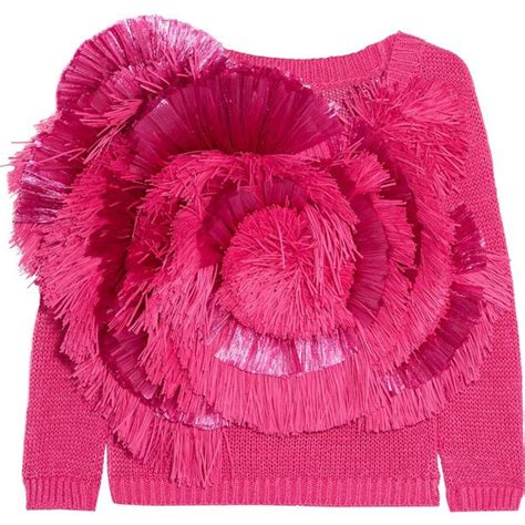 DELPOZO DELPOZO Cropped Fringed Raffia And Cotton Sweater Fuchsia