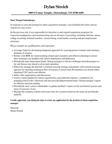 Talent Acquisition Manager Resume Sample Mores Pics