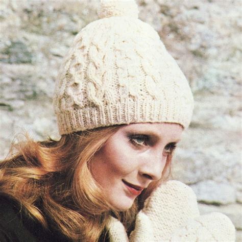 Instant Download Pdf Vintage Knitting Pattern Aran Hat And Etsy Uk