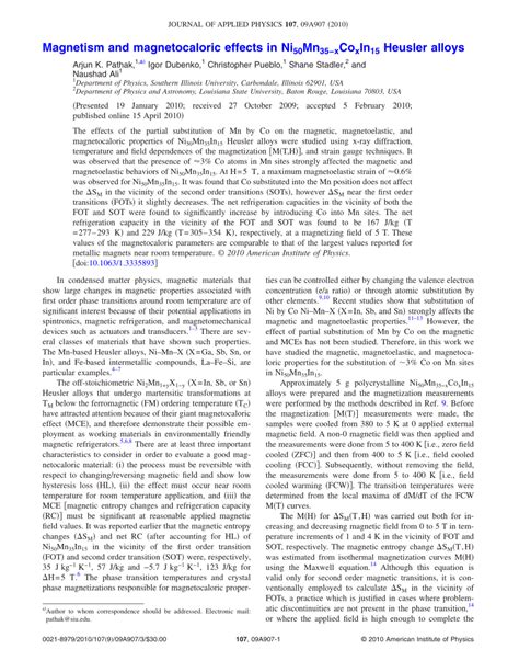 (PDF) Magnetism and magnetocaloric effects in Ni50Mn35-xCoxIn15 Heusler ...