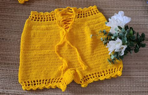 Shorts De Crochê Amarelo Elo7 Produtos Especiais