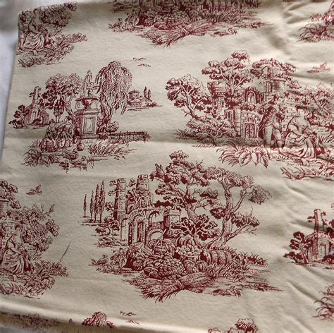 Burgundy Toile Fabric Country Scenes Harvest Baskets Laundry Etsy In