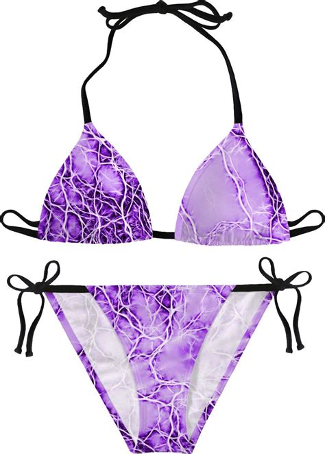 Purple Violet Thunderstorm Bikini Set Thunder Strikes Bolts Pattern Storm Themed Sunbathing