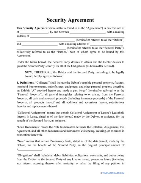 Security Agreement Template Fill Out Sign Online And Download Pdf Templateroller