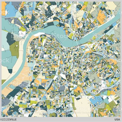 Colors Art Illustration Style Map Louisville City Kentucky Usa Stock