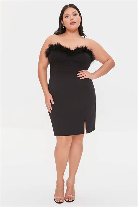 Plus Size Feather Trim Dress