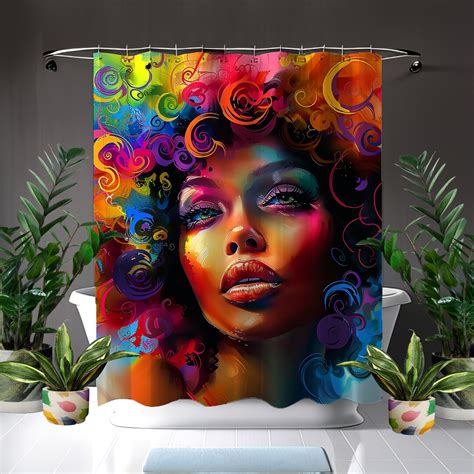 Colorful Beauty African American Shower Curtain Black Woman Art Black