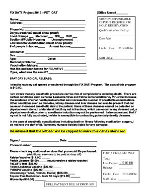 Fillable Online Sthumane Pet Cat Registration Form St Tammany S