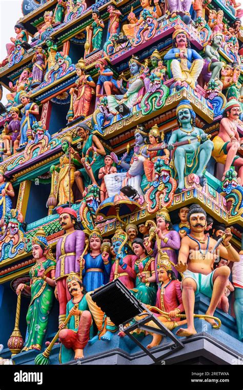 Detail Of The Entrance Tower Gopuram Of The Sri Mariamman Temple