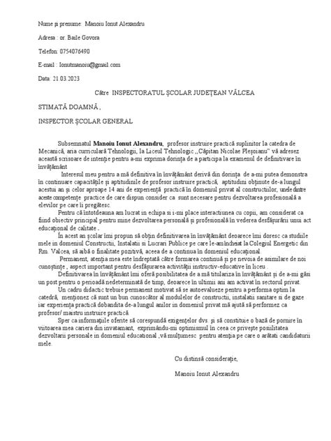 Scrisoare De Intentie Pdf