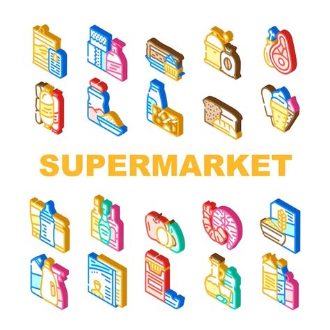 Premium Vector Supermarket Selling Department Icons Set Vector Bakery