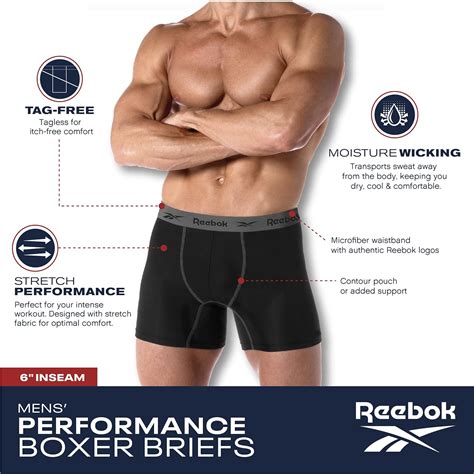 Reebok Men S Underwear Performance Boxer Briefs Pack At Amazon