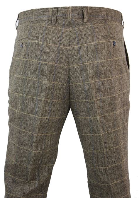 Mens Herringbone Tweed Check Trousers Cavani Albert Tan Buy Online